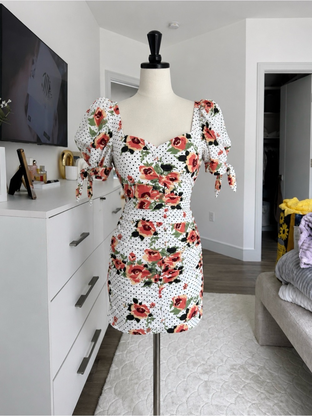 Lavish Alice White Mini Dress with Red Floral Print